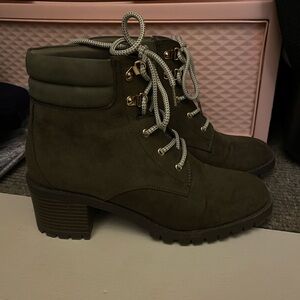 Dark Green Heeled Lace up Boots